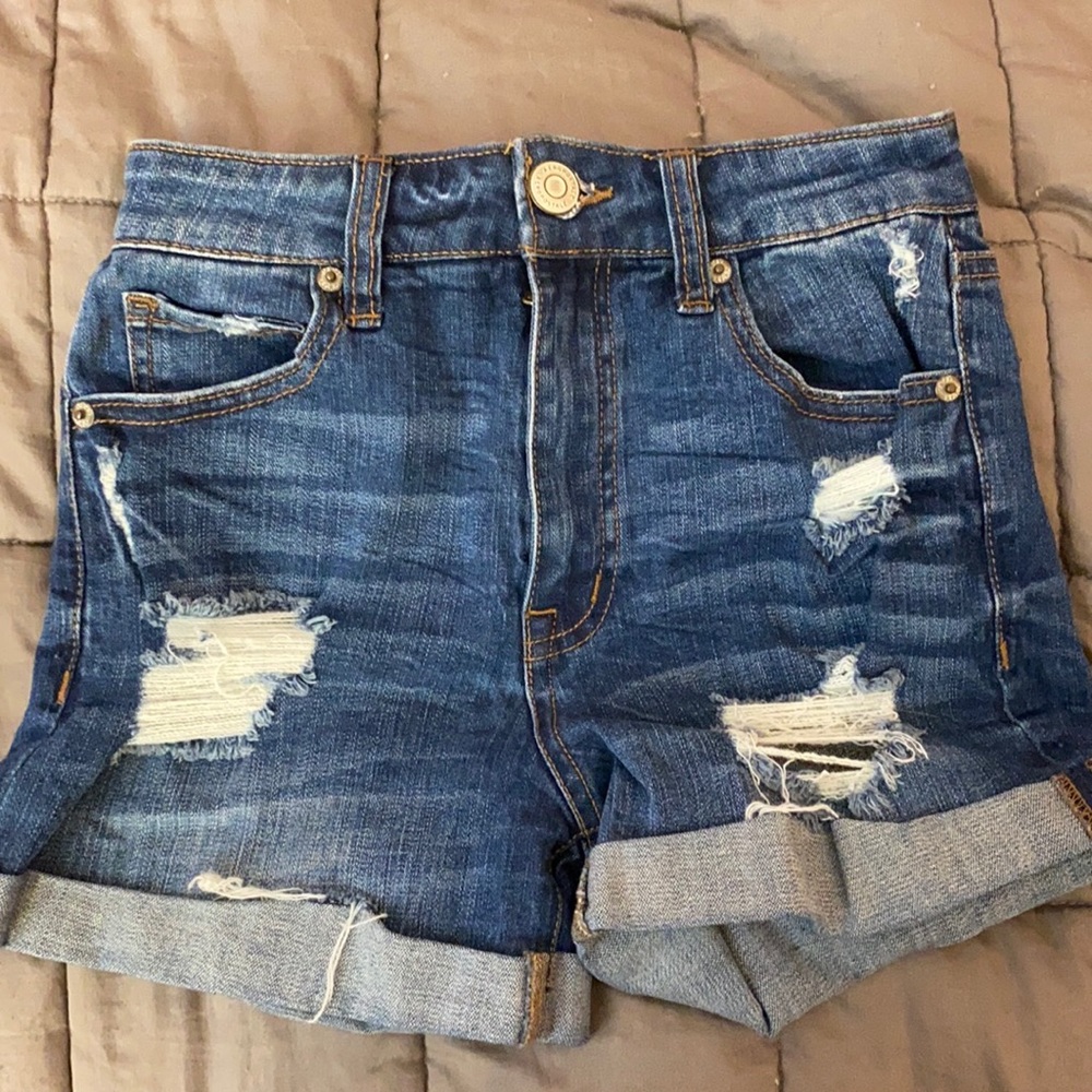 Dark blue Ripped Aero jean shorts